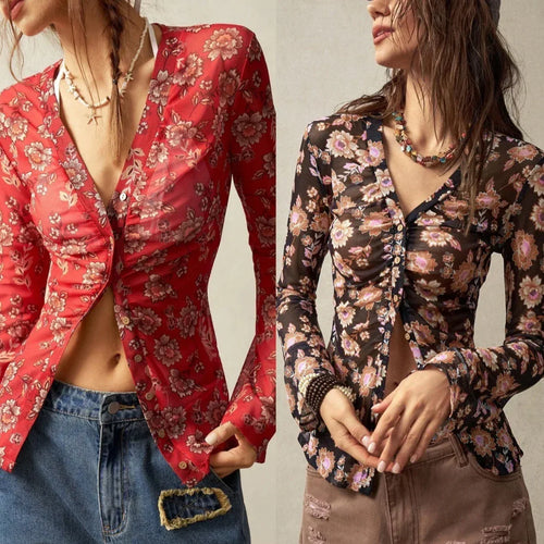 European And American Printed Shirt Women's Slim Fit Slimming Retro Temperament - DanaFashionstore