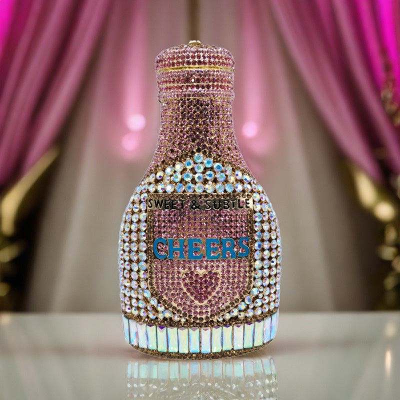 Champagne Bottle Rhinestone Evening Clutch Women's Bag - Dana Fashion