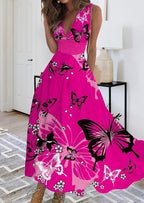 Summer New V-neck Fashion Digital Printing Maxi Dress