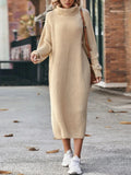 Winter Turtleneck Knitted Sweater Dress Fashion Solid Loose Pullover Long Dresses For Women Clothing - DanaFashionstore
