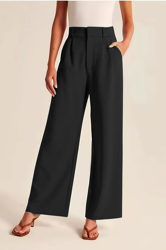 High Waist Straight Trousers With Pockets Wide Leg Casual Pants For Women