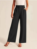 High Waist Straight Trousers With Pockets Wide Leg Casual Pants For Women - DanaFashionstore