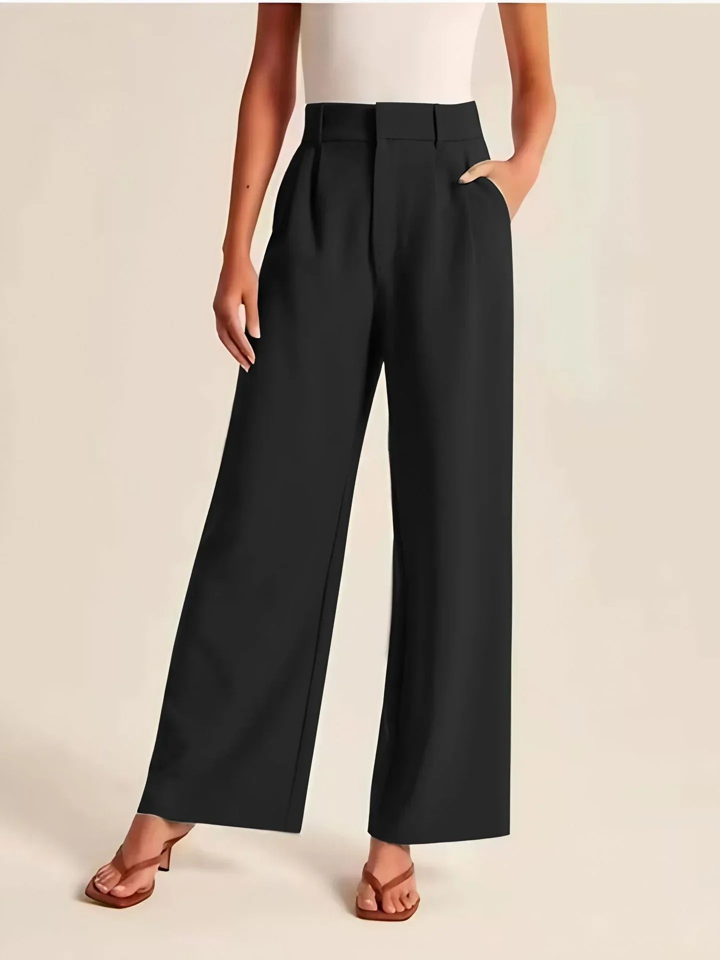 High Waist Straight Trousers With Pockets Wide Leg Casual Pants For Women - DanaFashionstore