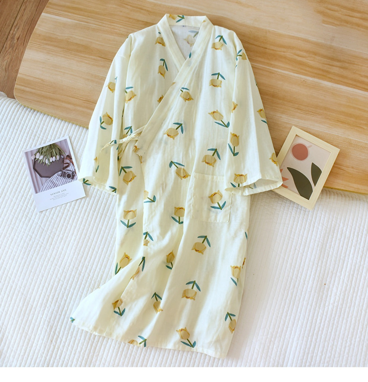 Women Bathrobe Nightdress Long Sleeve Nightgown Cotton Gauze - Dana Fashion