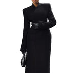 Temperament Shoulder-padded Waist-cinching Long Wool Coat For Women - DanaFashionstore