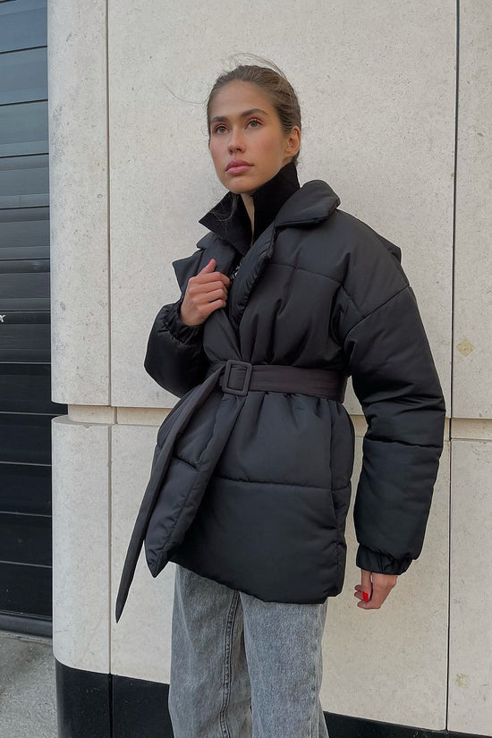 Winter Lapel Waisted Cotton Coat Fashion Solid Color Slim Overcoat Womens Clothing