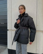 Winter Lapel Waisted Cotton Coat 2026 - Fashion Solid Color Slim Overcoat - DanaFashionstore