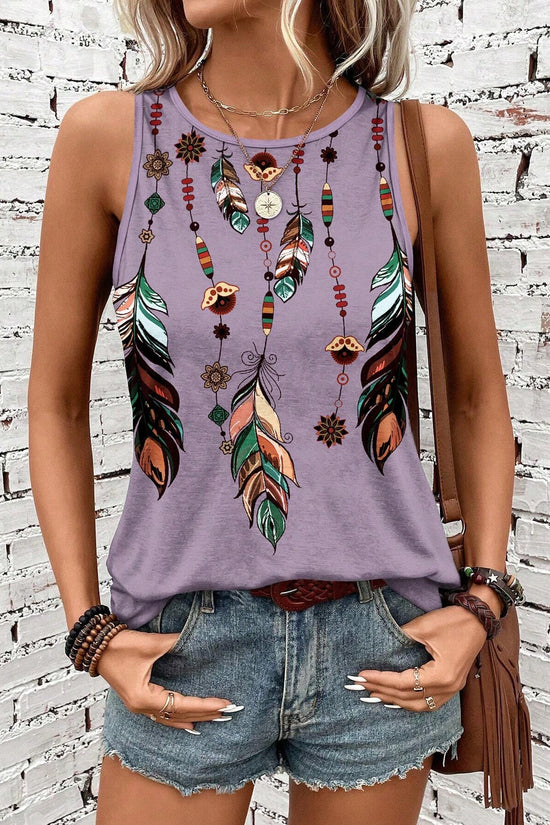 Women's Feather Print Vest Summer Print