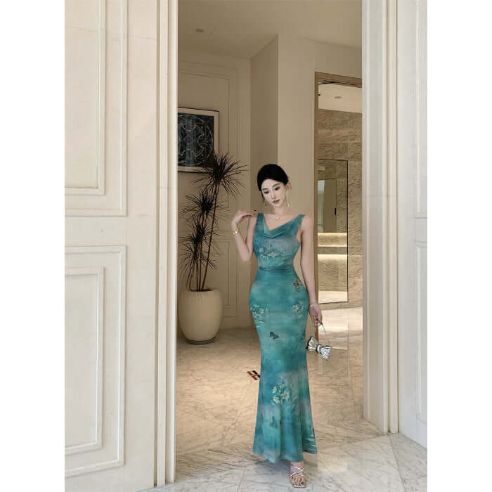 Pure Desire Butterfly Printed Mesh Dress Female $30.61 Dana Fashion Color: Green Size: L Women's clothing Product information: Pattern: Printing Skirt type: fishtail skirt Color: green Waist type: high waist Size: S,M,L,XL Style type: private clothing soc
