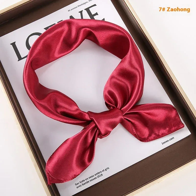 Solid Color Square Scarf Artificial Silk Small Square Towel - DanaFashionstore