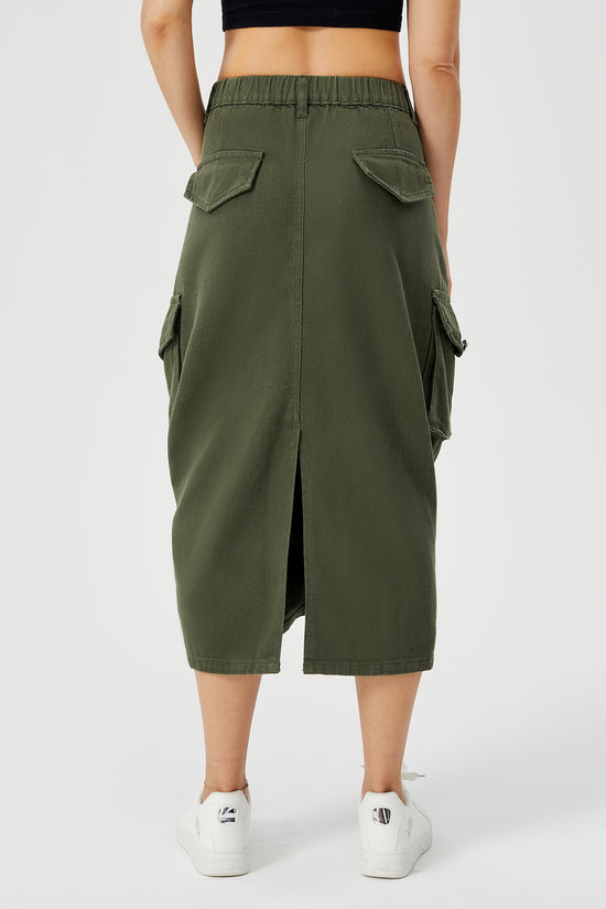 Women's Cargo Long Skirt Casual Streetwear Loose High Waist Front Split Maxi Skirt With Pocket Women's Cargo Long Skirts High Waisted Pencil Skirt Midi Length Jean Skirt With Cargo Pockets
