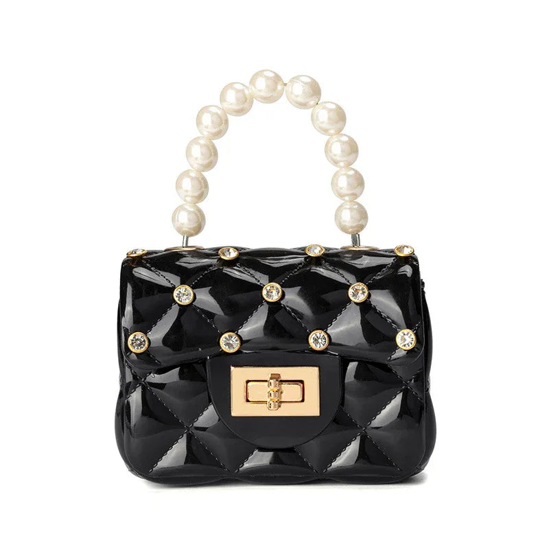 Children's Jelly Bag Rhombic Chain Pearl Handbag - DanaFashionstore