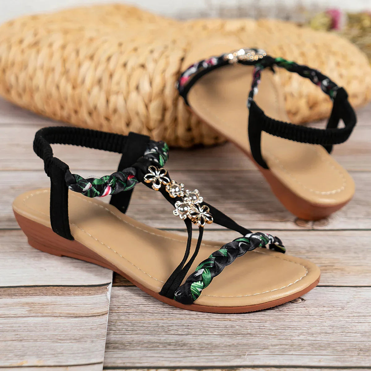 Women's Open Toe Sandals Made Of Color Block Fabric - DanaFashionstore