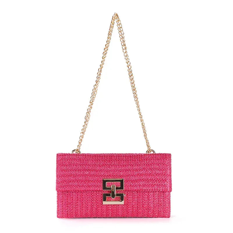 Bag Women's Vacation Style Multi-compartment Chain Flap Screw Lock Straw Bag - DanaFashionstore