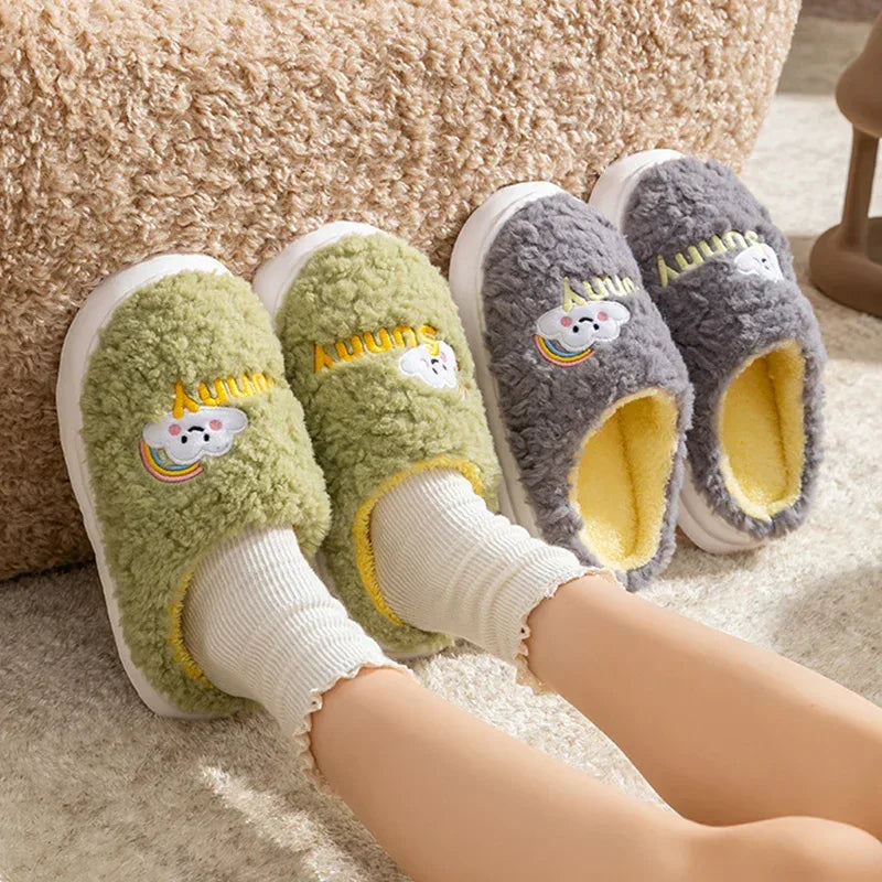 Cute Cartoon Cotton Slippers Thick Bottom Home Slippers Fashion Floor Bedroom Slipper Women Men Couples Warm House Shoes - DanaFashionstore