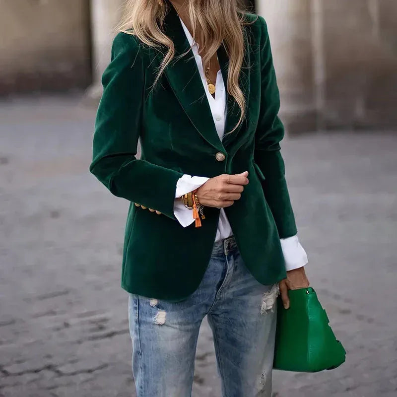 Velvet Lapel Casual Suit Business Fashion Slim Single-breasted Jacket Outwear Clothing For Women - DanaFashionstore