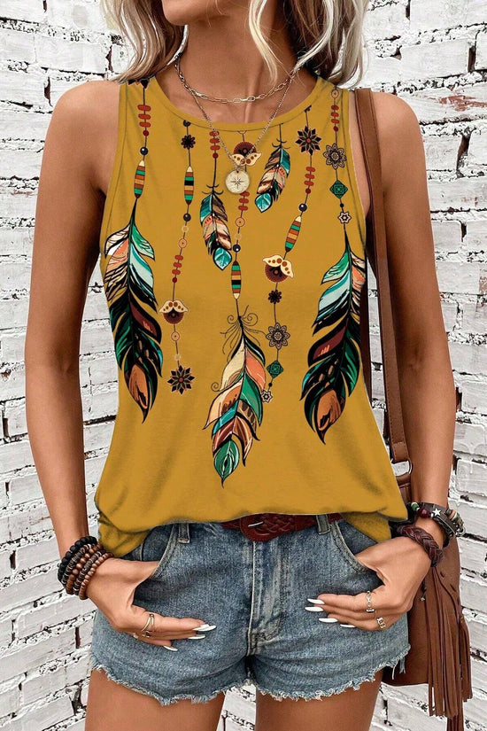 Women's Feather Print Vest Summer Print