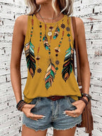 Women's Feather Print Vest Summer Print - DanaFashionstore