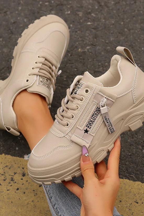 Lace-up Sports Shoes With Side-Zipper Design Fashion Thick-soled Round-toe Casual Shoes For Women Sneakers - DanaFashionstore
