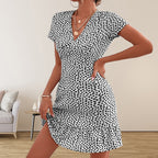 Fashion V-neck Loose Casual Holiday Floral Print Dress Women