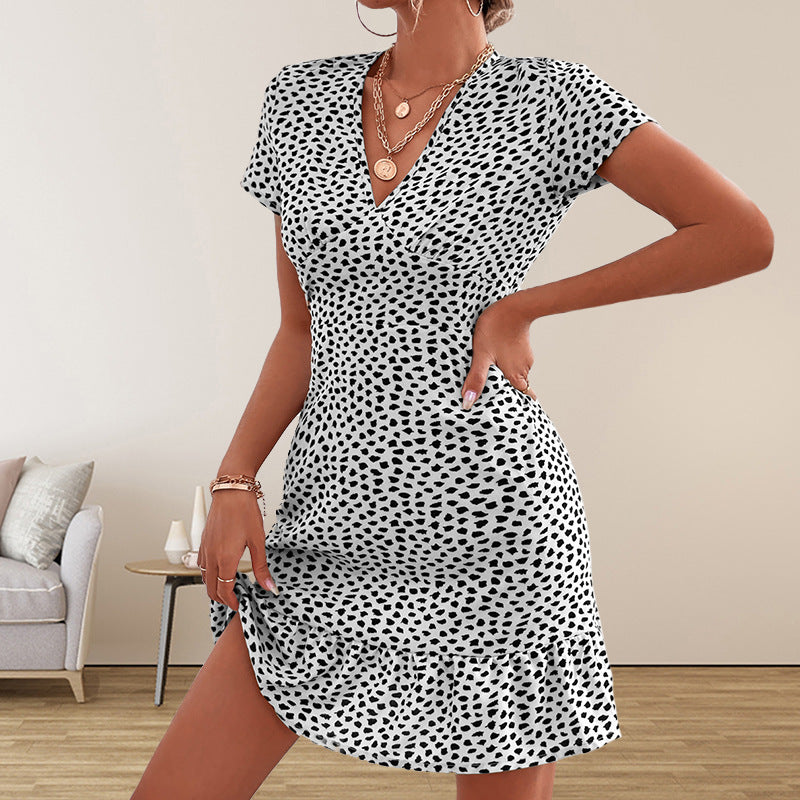 Fashion V-neck Loose Casual Holiday Floral Print Dress Women