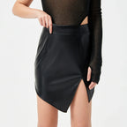 PU High Slit Fashion Spice Girl Mid Waist Skirt - DanaFashionstore