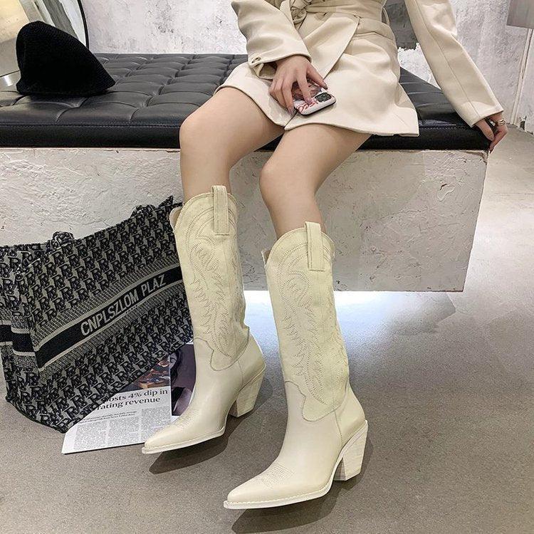 Net Red Embroidered Western Cowboy Boots - DanaFashionstore