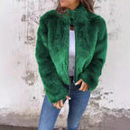 Fashion Stand Collar Plush Jacket Winter Casual Turtleneck Zipper Coat Fleece Tops Women's Clothing - DanaFashionstore