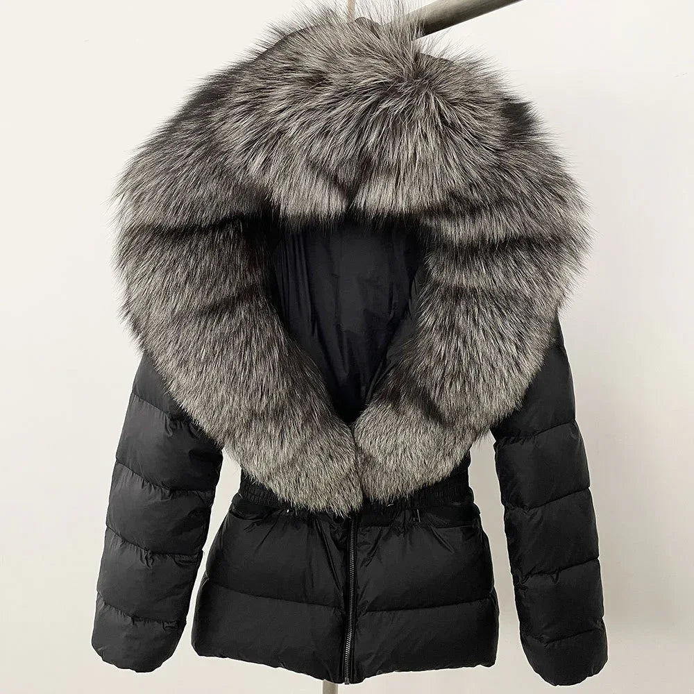 Short Slim Fit Fur Down Jacket 2026 - Women's Waist-Tight Winter Coat - DanaFashionstore