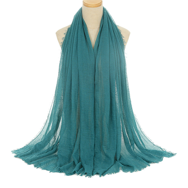 Pleated Viscose Yarn Monochrome Scarf Natural Wrinkled Cotton And Linen Burrs