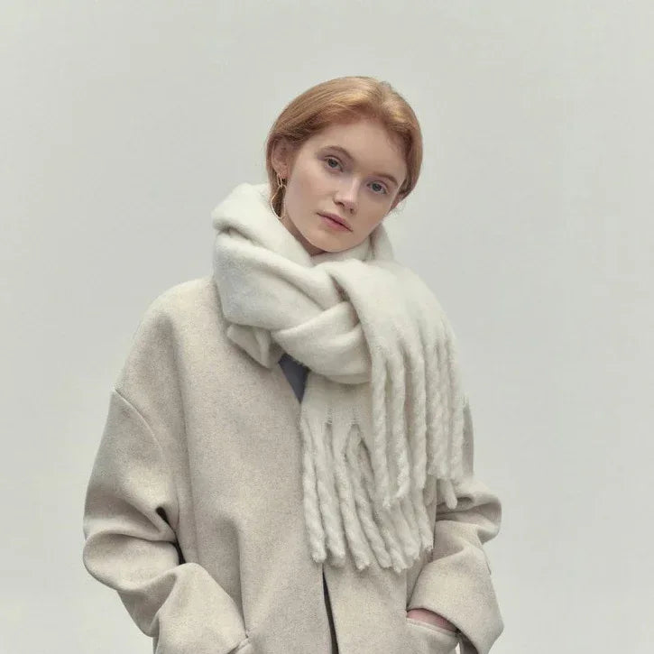 Winter Solid Color Scarf With Tassel Ins Style Fashion Versatile Warm Soft Long Scarf Women's Shawl - DanaFashionstore