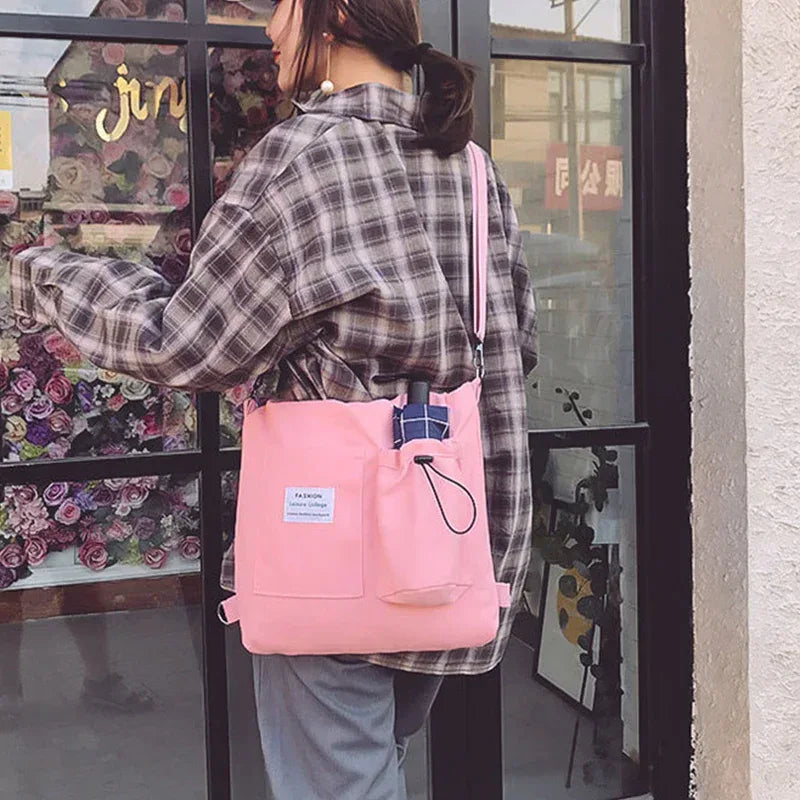 Harajuku Canvas Bags Students Handbag With Pockets Preppy Buckpack Shoulder Bag For Women Shoolbags - DanaFashionstore