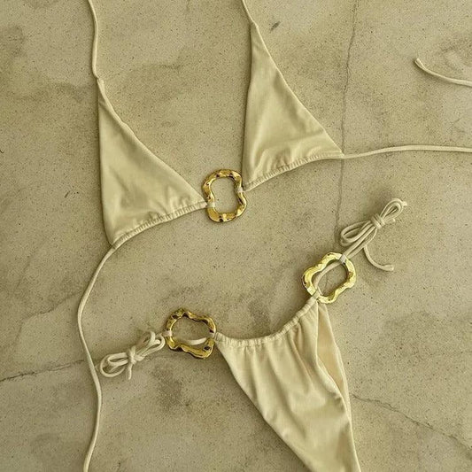 Sexy Bikini Suit Lace-up Printing Low Waist Women's Halter - DanaFashionstore