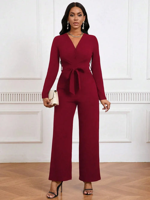 Elegant V-Neck Commuting Jumpsuit 2026 - Long Sleeve Straight Jumpsuit - DanaFashionstore