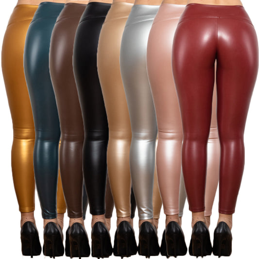Shascullfites Melody Women's Winter Tights Women's Push Up Leggings Pu Leather Leggings No Front Seam Elastic Slim Tight Sexy - Dana Fashion