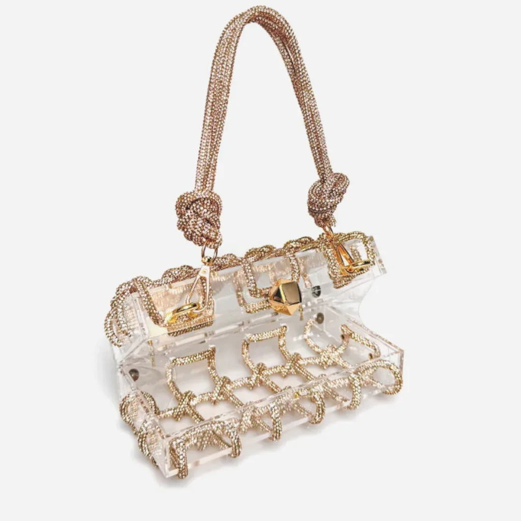 French Sweet Shiny Rhinestone Banquet Small Square Bag - DanaFashionstore