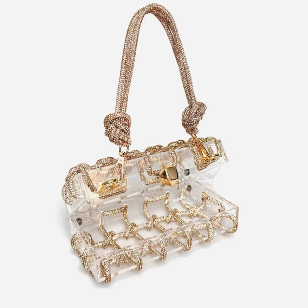French Sweet Shiny Rhinestone Banquet Small Square Bag - DanaFashionstore