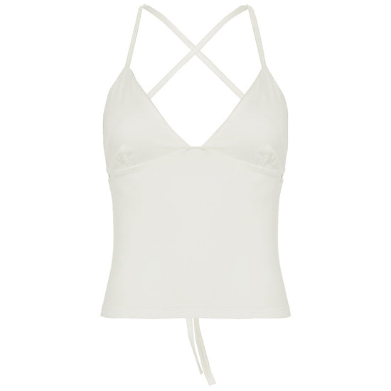 Solid Color And V-neck Hollow Out Strap Short Exercise Skirt Suit