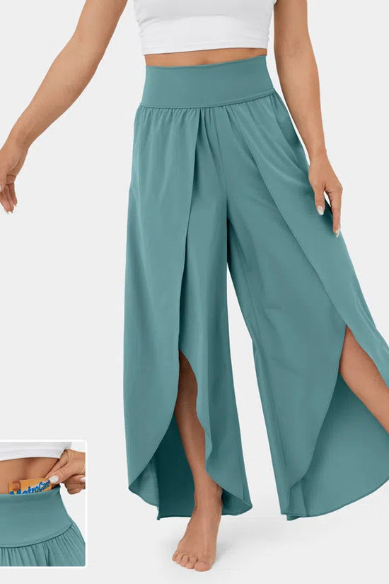 Loose Split Yoga Pants Summer Elastic High Waist Wide Leg Trousers Women's Fashion Versatile Clothing