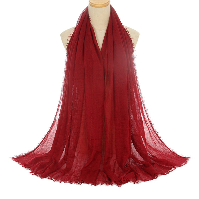 Pleated Viscose Yarn Monochrome Scarf Natural Wrinkled Cotton And Linen Burrs