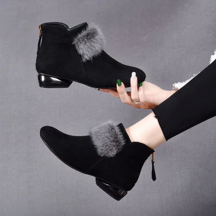 Winter Rubber Back Zipper Artificial Velboa Boots - DanaFashionstore