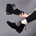 Winter Rubber Back Zipper Artificial Velboa Boots - DanaFashionstore