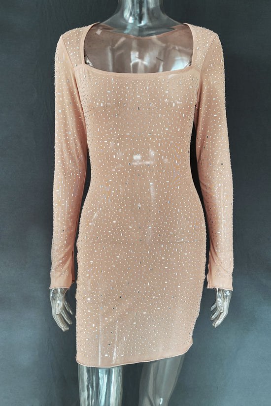 Sequin Colorful Sequined Micro-elastic Tight Sleeveless Square Collar Dress