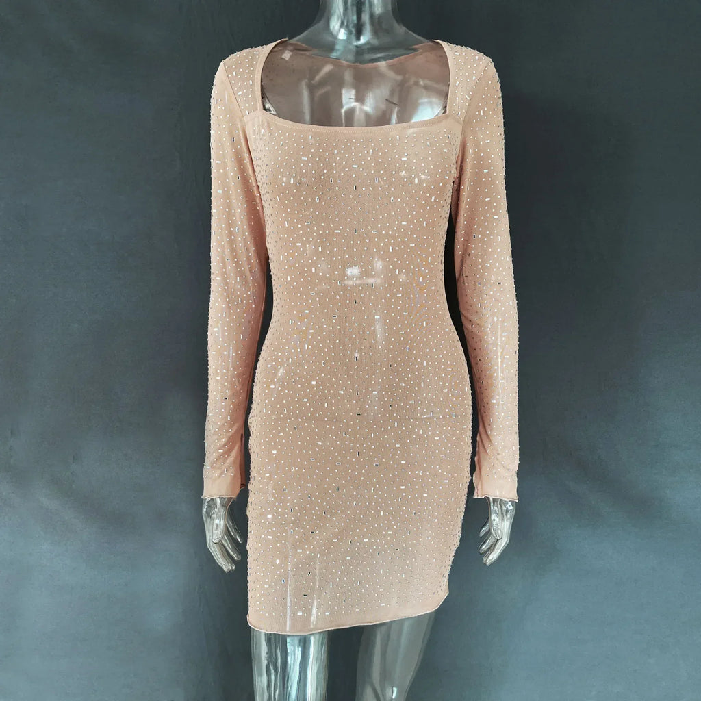 Sequin Square Collar Dress 2026 - Colorful Tight Party Dress - DanaFashionstore