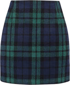 Women's High Waist Plaid Tight Pencil Wool Mini Skirt
