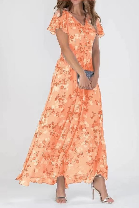 Flowers Print Short Sleeve Dress Summer Fashion Ruffle Beach Dresses Women's Clothing