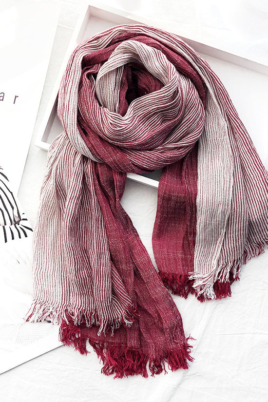 Women's Striped Cotton And Linen Scarf Shawl