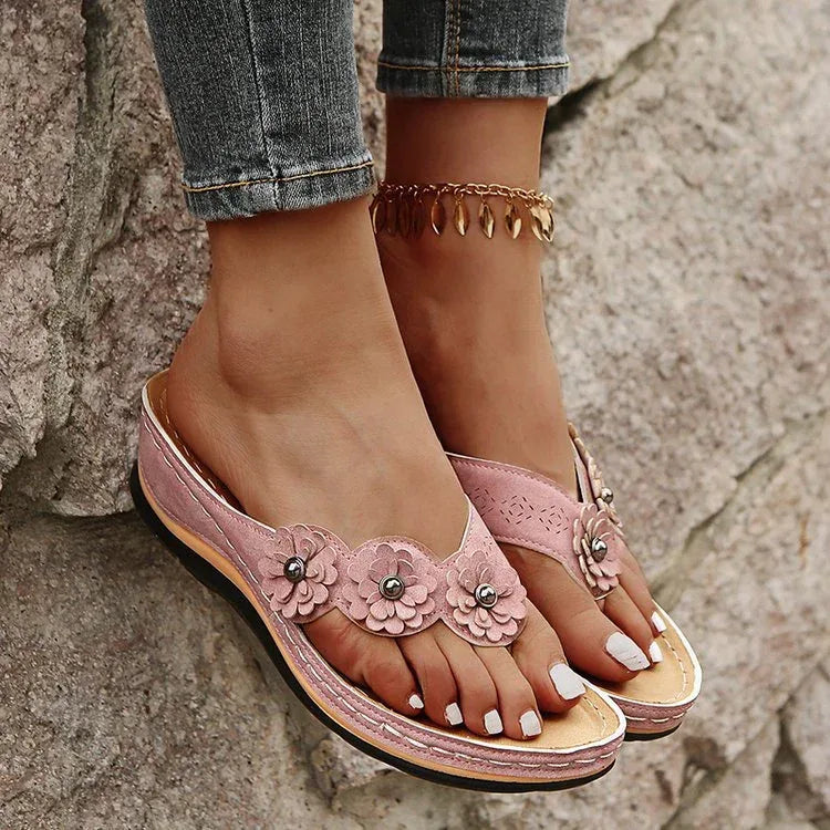 Flowers Sandals Women Retro Style Wedges Shoes Outdoor Beach Shoes Summer - DanaFashionstore