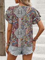 Women's Summer Hawaiian Style Ruffle Sleeve Paisley Print Casual Shirt - DanaFashionstore