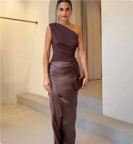 Satin Elegant Slim-fit One-shoulder Dress Sheath
